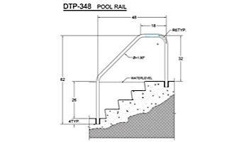 Saftron Deck To Pool Mounted 3-Bend Handrail | .25" Thickness 1.90" OD | 48"W x 32"H | Taupe | DTP-348-T