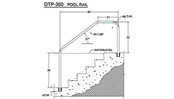 Saftron Deck To Pool Mounted 3-Bend Handrail | .25" Thickness 1.90" OD | 60"W x 32"H | Beige | DTP-360-B