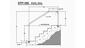 Saftron Deck To Pool Mounted 3-Bend Handrail | .25" Thickness 1.90" OD | 66"W x 32"H | White | DTP-366-W