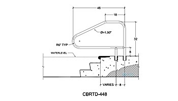 Saftron Cross Braced Return to Deck Mounted 4-Bend Handrail | .25" Thickness 1.90" OD | 48"W x 32"H | Beige | CBRTD-448-B