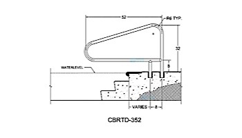Saftron Cross Braced Return to Deck Mounted 3-Bend Above Water Handrail | .25" Thickness 1.90" OD | 52"W x 32"H | White | CBRTD-352-W