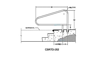 Saftron Cross Braced Return to Deck Mounted 3-Bend Above Water Handrail | .25" Thickness 1.90" OD | 52"W x 32"H | Gray | CBRTD-352-G