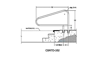 Saftron Cross Braced Return to Deck Mounted 3-Bend In Water Handrail | .25" Thickness 1.90" OD | 52"W x 32"H | Black | CBRTD-352-BK