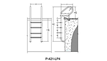 Saftron Elite Series 4-Step Ladder | .25" Thickness 1.90" OD | 21"W x 63"H | Gray |  P-421-LP4-G