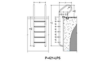 Saftron Elite Series 5-Step Ladder | .25" Thickness 1.90" OD | 21"W x 73"H | Beige | P-421-LP5-B