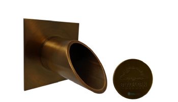 Black Oak Foundry 2.5" Deco Wall Scupper with Square Backplate | Antique Brass / Bronze Finish | S923-AB