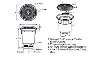 AquaStar 10" Round MoFlow Suction Outlet Cover | 2 Port Double Deep Sump Bucket | Light Gray | 10MF103B