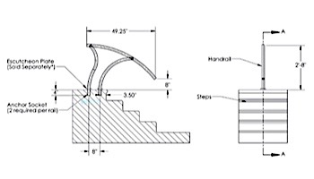 Inter-Fab Designer Series Deck to Deck Return Stair Rail | 1.90" x .065" Thickness 316L Marine Grade Stainless Steel | DR-D3D50065-MG