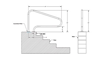 Inter-Fab Deck Top Mounted D3D 3 Bend Flanged Stair Rail | 1.90" x .049" Thickness 316L Marine Grade Stainless Steel | D3D50049-FL-MG