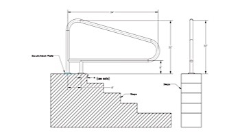 Inter-Fab Deck Top Mounted D3BD 3 Bend Braced Flanged Stair Rail | 1.90" x .049" Thickness 304 Stainless Steel | D3BD049-FL