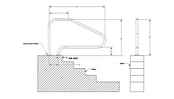 Inter-Fab Deck Top Mounted D4D 4 Bend Flanged Stair Rail | 1.90" x .049" Thickness Powder Coated Black | D4D049-FL-2