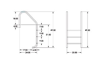 InterFab 3-Step Economy Lader With High Impact Plastic Treads | 1.90" x 0.49" Thickness 316L Marine Grade Stainless Steel | L3E049P-W-MG