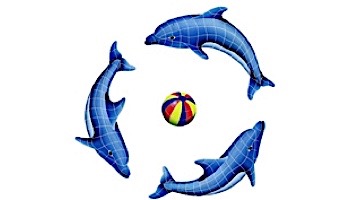 Artistry In Mosaics Dolphin Group with Blue Ball - Small Mosaic | 42" x 42" | DOLGRPS-BL