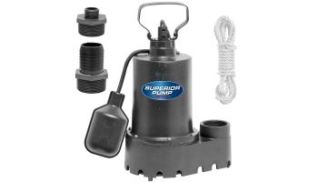 Superior Pump Cast Iron Submersible Sump Pump | Side Discharge | 2760 GPH 1/3 HP 25-Foot Cord | 92339