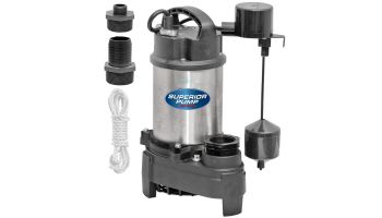 Superior Pump Stainless Steel & Cast Iron Submersible Sump Pump | Side Discharge | 4500 GPH 1/2 HP 25-Foot Cord | 92589