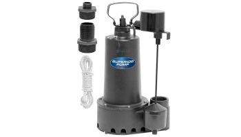 Superior Pump Cast Iron Submersible Sump Pump | Side Discharge | 3600 GPH 1/3 HP 25-Foot Cord | 92359