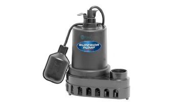 Superior Pump Thermoplastic Submersible Sump Pump | Side Discharge | 2880 GPH 1/3 HP 25-Foot Cord | 92378