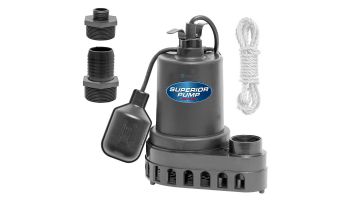 Superior Pump Thermoplastic Submersible Sump Pump | Side Discharge | 2880 GPH 1/3 HP 25-Foot Cord | 92378