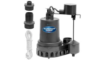 Superior Pump Thermopastic Submersible Sump Pump | Side Discharge | 2880 GPH 1/3 HP 25-Foot Cord | 92379