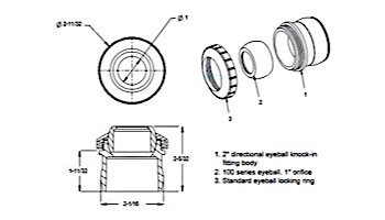 AquaStar Three Piece Directional Eyeball Fitting | 2" Knock-in | with 1" Orifice | Clear | 6100