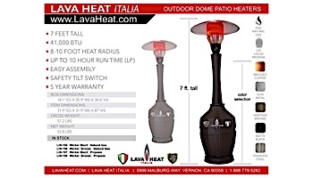 Lava Heat Italia© Palermo T-line Commercial Patio Heater | Dome Style 7-Foot | Wicker Black Propane | TL7MPBLW LHI-157