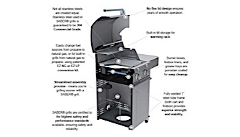 SABER® SS 330 Infrared 2-Burner Stainless Steel Free Standing Propane Gas Grill | R33SC0012