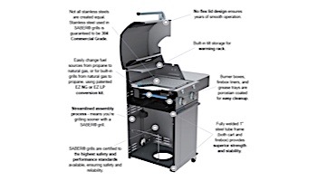 SABER SS 670 Infrared 4-Burner Stainless Steel Free Standing Propane Gas Grill | R67SC0017