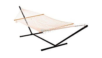 Vivere Double Cotton Rope Hammock with 3-Beam Hammock Stand | Natural | COT21/15BEAM-BLK