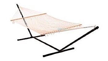 Vivere Double Cotton Rope Hammock with 3-Beam Hammock Stand | Natural | COT21/15BEAM-BLK
