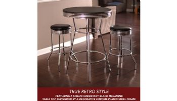 Hathaway Remington 30-In Chrome Pub Table with Stools | 3-Piece Set | Black | NG2725BL BG2725BL
