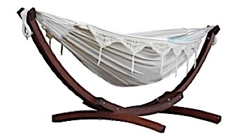 Vivere Double Cotton Hammock with Solid Pine Arc Stand | 8-Foot Natural with Fringe | C8SPCT-00