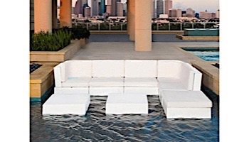 Ledge Lounger Signature Collection Sectional | Ottoman Piece White Base | Mediterranean Blue Standard Fabric Cushion | LL-SG-S-O-SET-W-STD-4652