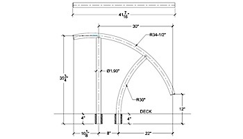 Saftron Triton Series Return to Deck Mounted Handrail | .25" Thickness 1.90" OD | 30"W x 36"H | White | TRTD-130-W