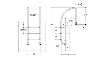 Saftron Triton Series 3-Step Deck Mounted Ladder | .25" Thickness 1.90" OD | 24"W x 60"H | White | PTL-224-3S-W