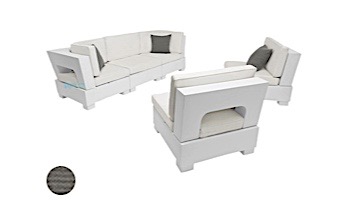 Ledge Lounger Signature Collection Sectional | 5 Piece Sofa & Chairs White Base | Charcoal Grey Standard Fabric Cushion Cushion | LL-SG-S-5PSC-SET-W-STD-4644