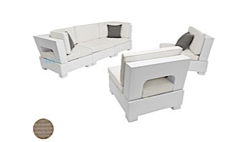 Ledge Lounger Signature Collection Sectional | 5 Piece Sofa & Chairs White Base | Taupe Standard Fabric Cushion | LL-SG-S-5PSC-SET-W-STD-4648