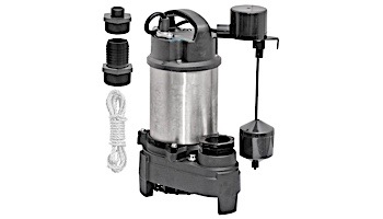 Superior Pump Submersible Sump Pump | 1 HP Stainless Steel | Side Discharge with Vertical Float Switch | 25' Cord and 25' Nylon Rope | 92159