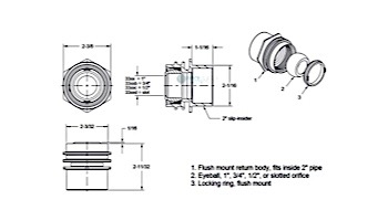 AquaStar 2" Flush-Mount Return Fitting with Water Stop Eyeball and Nut | Clear | 3300