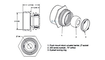 AquaStar Flush-Mount Return Fitting | with Water Stop Eyeball and Nut | Fits Over 2'' Pipe | Tan | 3508
