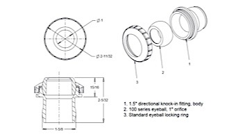 AquaStar Three Piece Directional Eyeball Fitting | 1-1/2" Knock-In | with Slotted Orifice | White | 4401