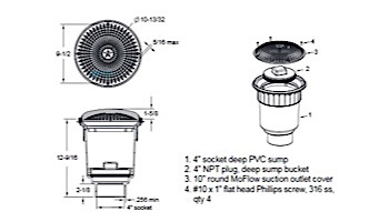 AquaStar 10" Round MoFlow Suction Outlet Cover | with 4" Socket Deep PVC Sump | White | 10MF101D