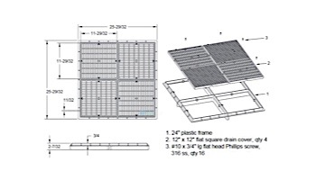 AquaStar Four 12" Square Flat Grates with Screws (VGB Series) | Dark Gray | 24NF105
