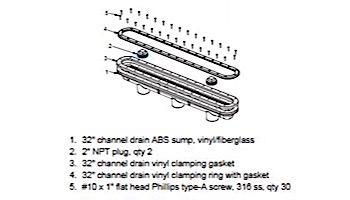 AquaStar 32" Channel Drain Three Port Manufactured ABS Sump for Vinyl/Fiberglass Only | White | 32CDSBV101