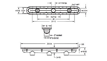 AquaStar 32" Channel Drain Three Port Manufactured ABS Sump for Vinyl/Fiberglass Only | White | 32CDSBV101