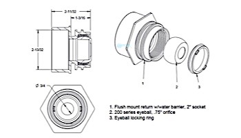 AquaStar Choice Flus-Mount Return Fitting | with Water Stop Eyeball and Nut Aim Flow | Fits Over 2" Pipe with 3/4" Orifice | White | 3501B