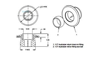 AquaStar 1 1/2" Australian Return Fitting with Adjustable Eyeball 1/2" Orifice | Light Gray | 403C