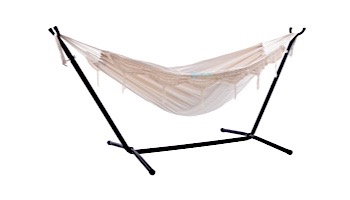 Vivere Deluxe Double Cotton Hammock with Stand | 9-Foot Natural with Fringe | UHSDO9-00