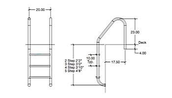 SR Smith Residential Econoline 24" Ladder | 5-Step Plastic Treads | 304 Stainless Steel | RLF-24E-5D