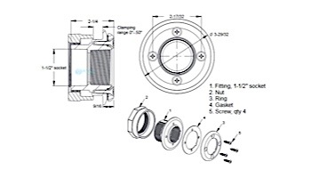 AquaStar 4 Screw Vinyl Fitting with 1 1/2" Socket | White | ES1408SL01