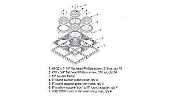 Aquastar Four (4) Square RSUN9/8HPH for 1" Deep 18" Sq. Retrofits | Light Gray | RSUN18HPHR103